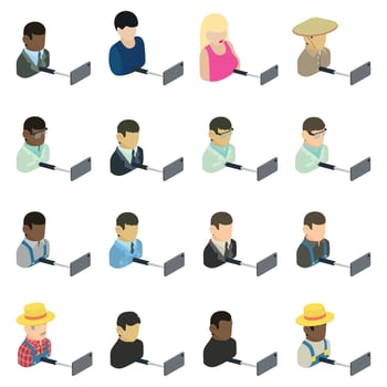 Selfie icons set, isometric style vector