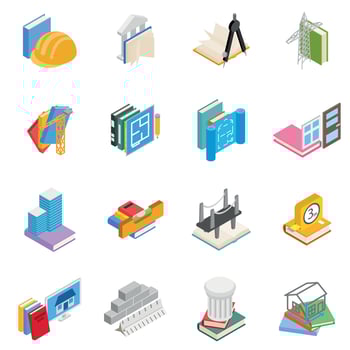Engineering research icons set, isometric style vector