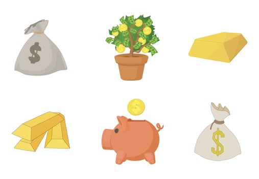 Money icon set, cartoon style vector