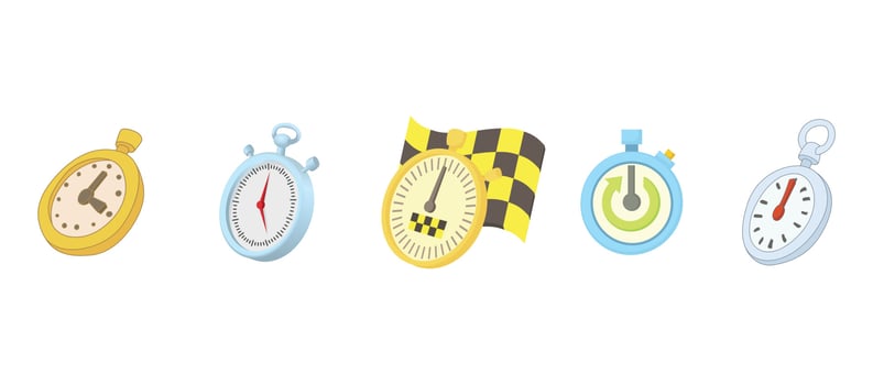 Stopwatch icon set, cartoon style vector