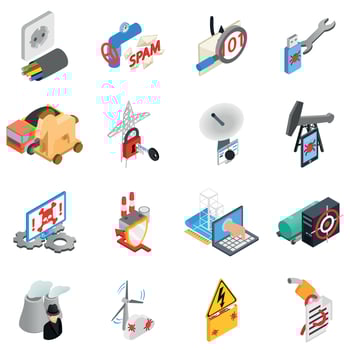 Hacking electricity icons set, isometric style vector