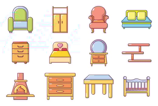 Furniture icon set, cartoon style vector