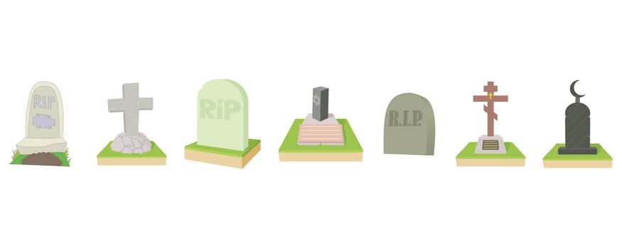 Grave icon set, cartoon style vector