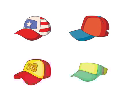 Baseball cap icon set, cartoon style vector