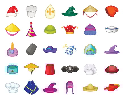 Hat icon set, cartoon style vector