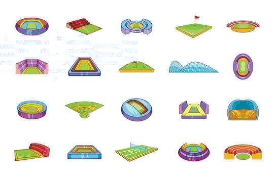 Sport arena icon set, cartoon style vector