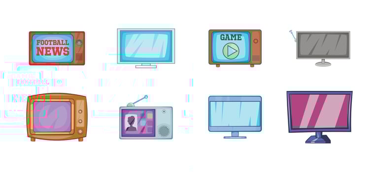 Tv icon set, cartoon style vector