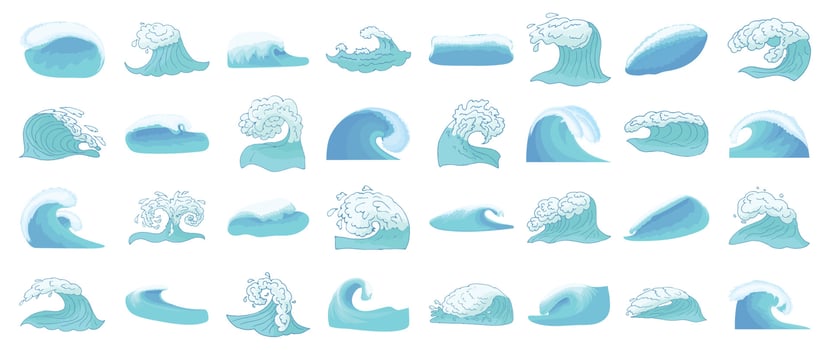 Wave icon set, cartoon style vector