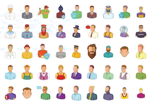 Man silhouette icon set, cartoon style vector