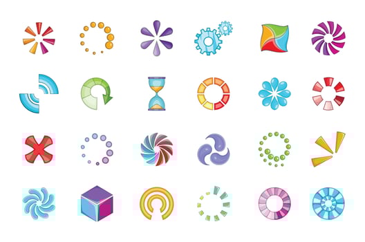Loading icon set, cartoon style vector