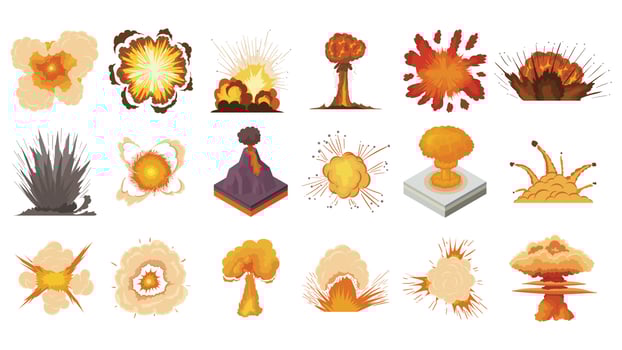 Explosion icon set, cartoon style vector