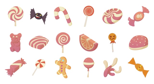 Candy icon set, cartoon style vector