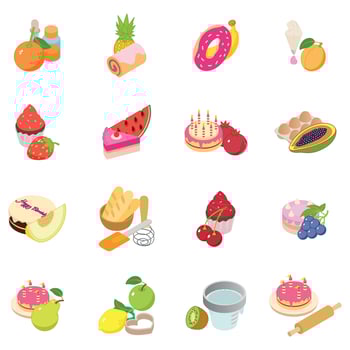 Berry cake icons set, isometric style vector
