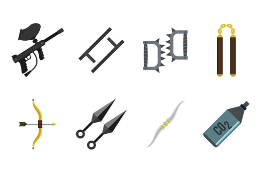 Weapons icon set, flat style vector