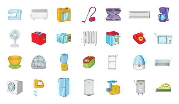 Appliances icon set, cartoon style vector