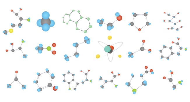 Molecule icon set, cartoon style vector
