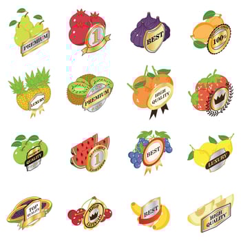 Best fruit icons set, isometric style vector