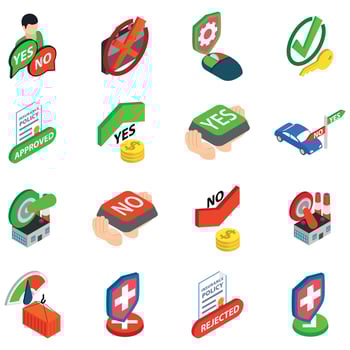Insurance policy icons set, isometric style vector