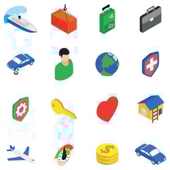 Business travel icons set, isometric style vector