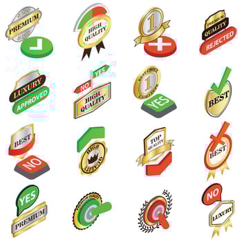 Quality icons set, isometric style vector