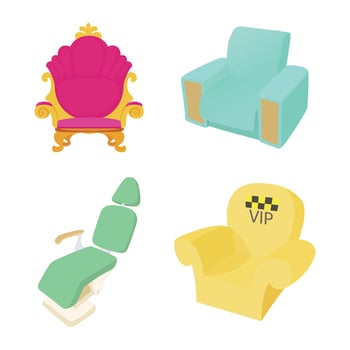 Armchair icon set, cartoon style vector