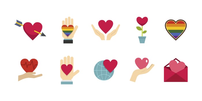 Heart icon set, flat style vector
