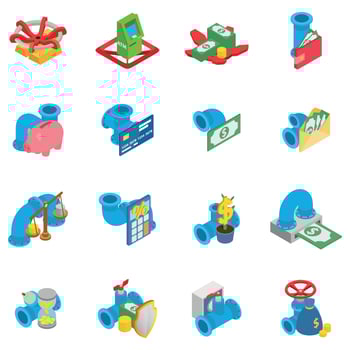 Inflow of money icons set, isometric style vector