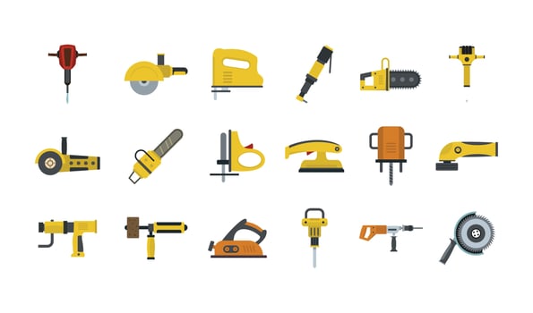 Electric tools icon set, flat style vector
