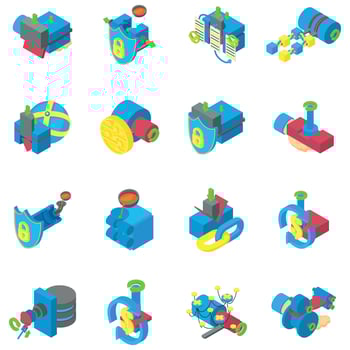 Cyber mining icons set, isometric style vector