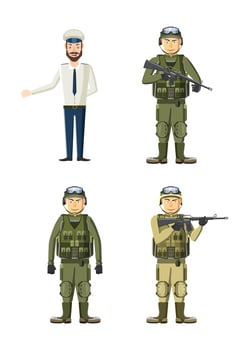 Army man icon set, cartoon style vector