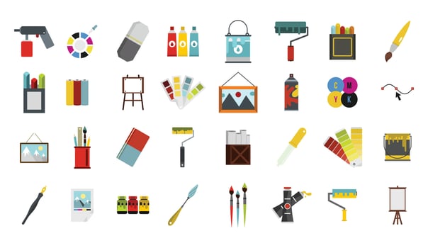 Painter tools icon set, flat style vector