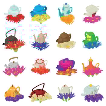 Herbal tea icons set, isometric style vector