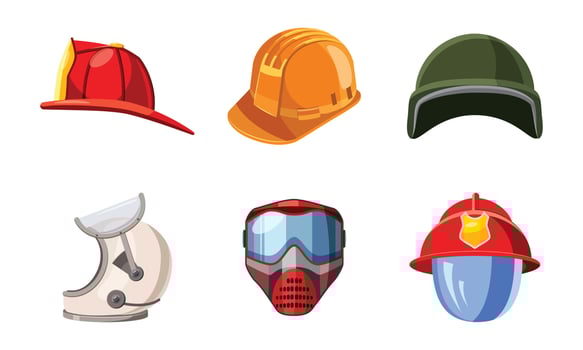 Helmet icon set, cartoon style vector