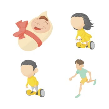Kids icon set, cartoon style vector