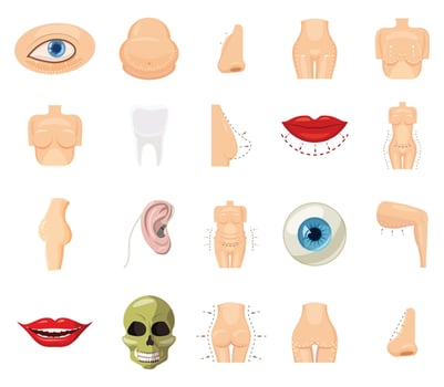 Human body icon set, cartoon style vector