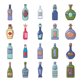 Alcohol bottle icon set, cartoon style vector