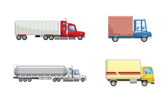 Truck icon set, cartoon style vector
