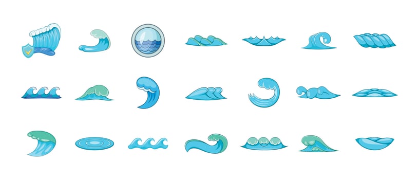 Wave icon set, cartoon style vector
