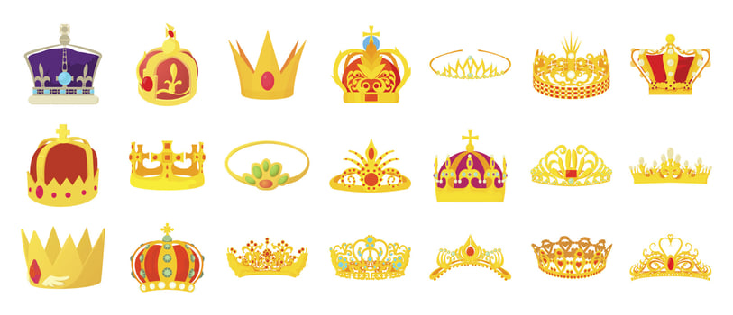 Crown icon set, cartoon style vector