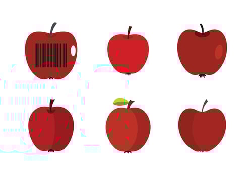 Red apple icon set, flat style vector