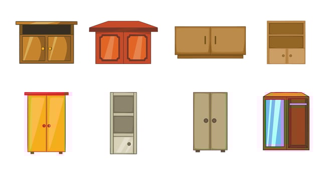 Wardrobe icon set, cartoon style vector