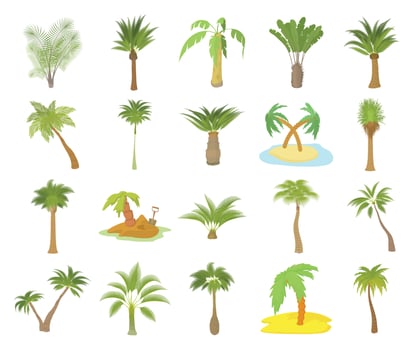 Palm tree icon set, cartoon style vector