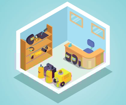 Welded office concept banner, isometric style vector