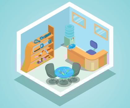 Instrumental office concept banner, isometric style vector