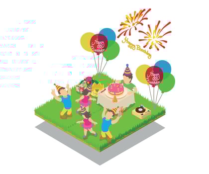 Birthday party concept banner, isometric style vector
