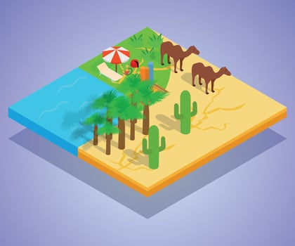 Oasis concept banner, isometric style vector