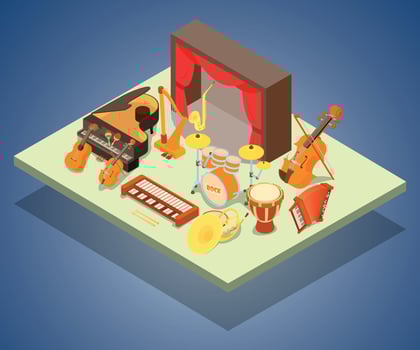 Philharmonic concept banner, isometric style vector