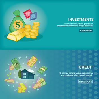 Bank horizontal banners set with credit services and currency exchange cartoon vector illustration