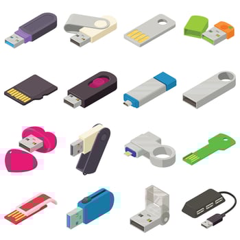 USB flash drive icons set, isometric style vector