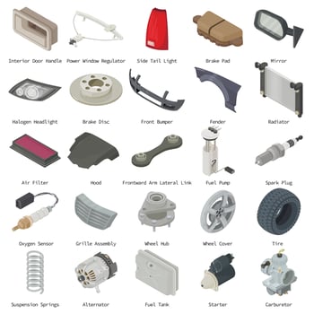Car parts icons set, isometric style vector